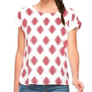 Pink Republic Blouse Womens XL White Red Medallion Print Hi-Low Back Zip